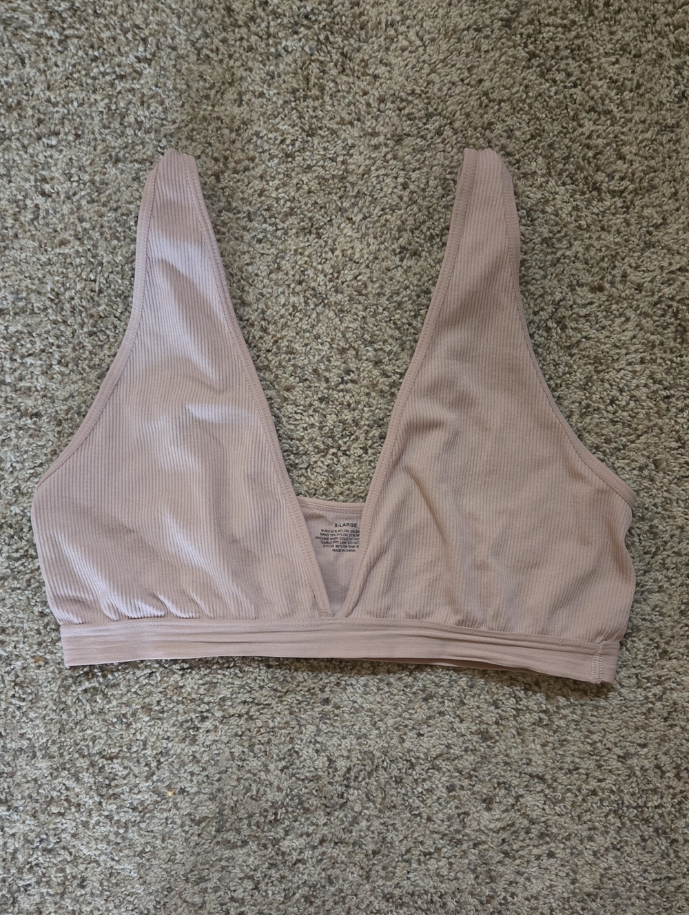 Ribbed V-Neck Bralette in Light Mauve - Women Intimates XL